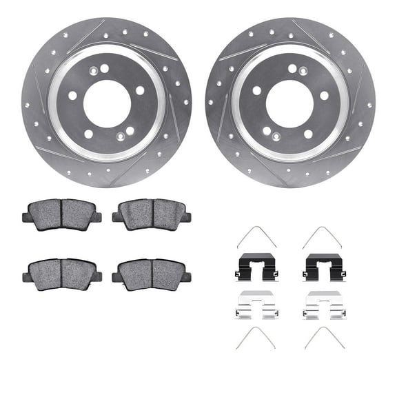 Dynamic Friction Company Rear Brake Rotors-Drilled and Slotted-Silver with 5000 Advanced Brake Pads includes Hardware 7512-21033