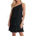 thumbnail image 1 of Gibobby Vestido Causal para Mujer de Verano Elegante vestido de pastel en capas múltiples con hombros descubiertos para las vacaciones de las mujeres hasta la (Negro,CH), 1 of 5
