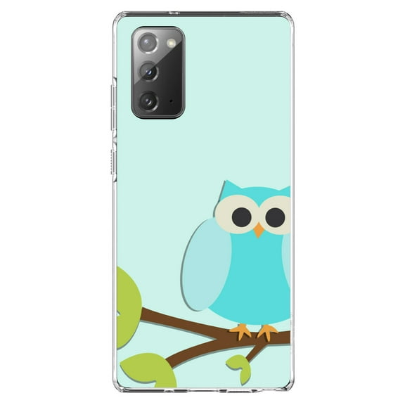DistinctInk Clear Shockproof Hybrid Case for Galaxy Note 20 ULTRA (6.9" Screen) - TPU Bumper, Acrylic Back, Tempered Glass Screen Protector - Blue Owl Cartoon - Cartoon Owls