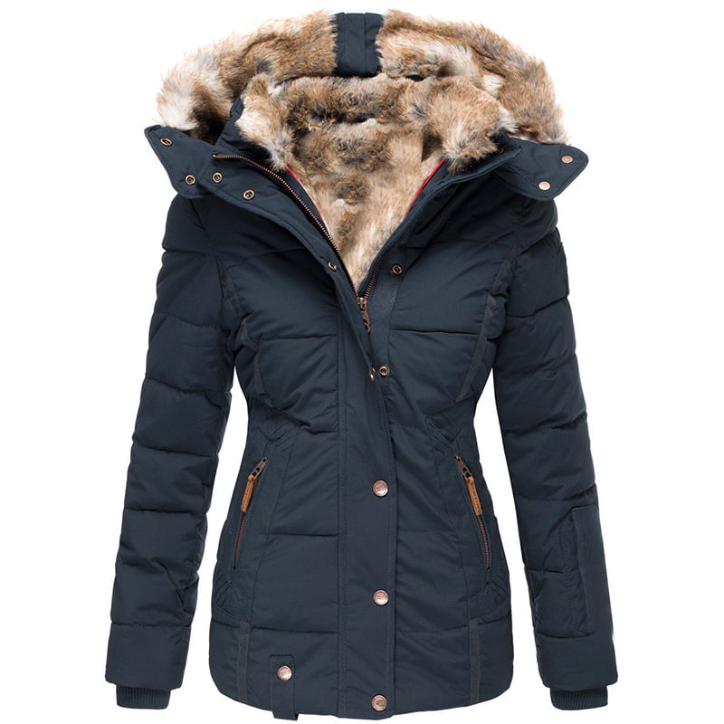 ARTFFEL Womens Winter Hoodie Suede Warm Faux Fur Lined Mid Length Quilted Jacket Coat Overcoat