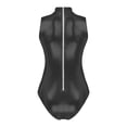 thumbnail image 4 of iEFiEL Women Wet Look High-cut Bodysuit Mock Neck One-piece Jumpsuit Patent Leather Catsuit Clubwear, 4 of 7