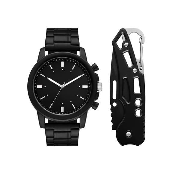 Folio Adult Men's Alloy Matte Black 48mm 2pc Wristwatch Set