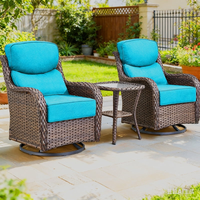 Outdoor Rattan Chair Cushions, Waterproof Patio Chair Replacement Cushions, 6in Thick Seat Back Cushion for Deck Yard and Poolside（Lake blue 2pc）