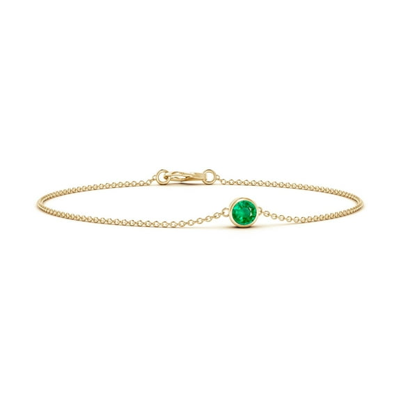 ANGARA Natural Bezel-Set Round Emerald Chain Bracelet in 14K Yellow Gold for Women (Size-4mm) | May Birthstone, Birthday, Anniversary, Jewelry Gift for Women | Natural Emerald Bracelet
