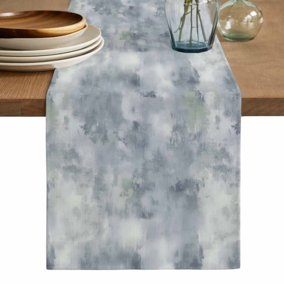 Vintage Blue Table Runner, Modern Abstract Art Oil Painting Washable Cotton Linen Table Runners 72 Inches Long, Dresser Scarf Runner for Dining/Coffee/Kitchen/TV Stands/Cabinets 13''x72''