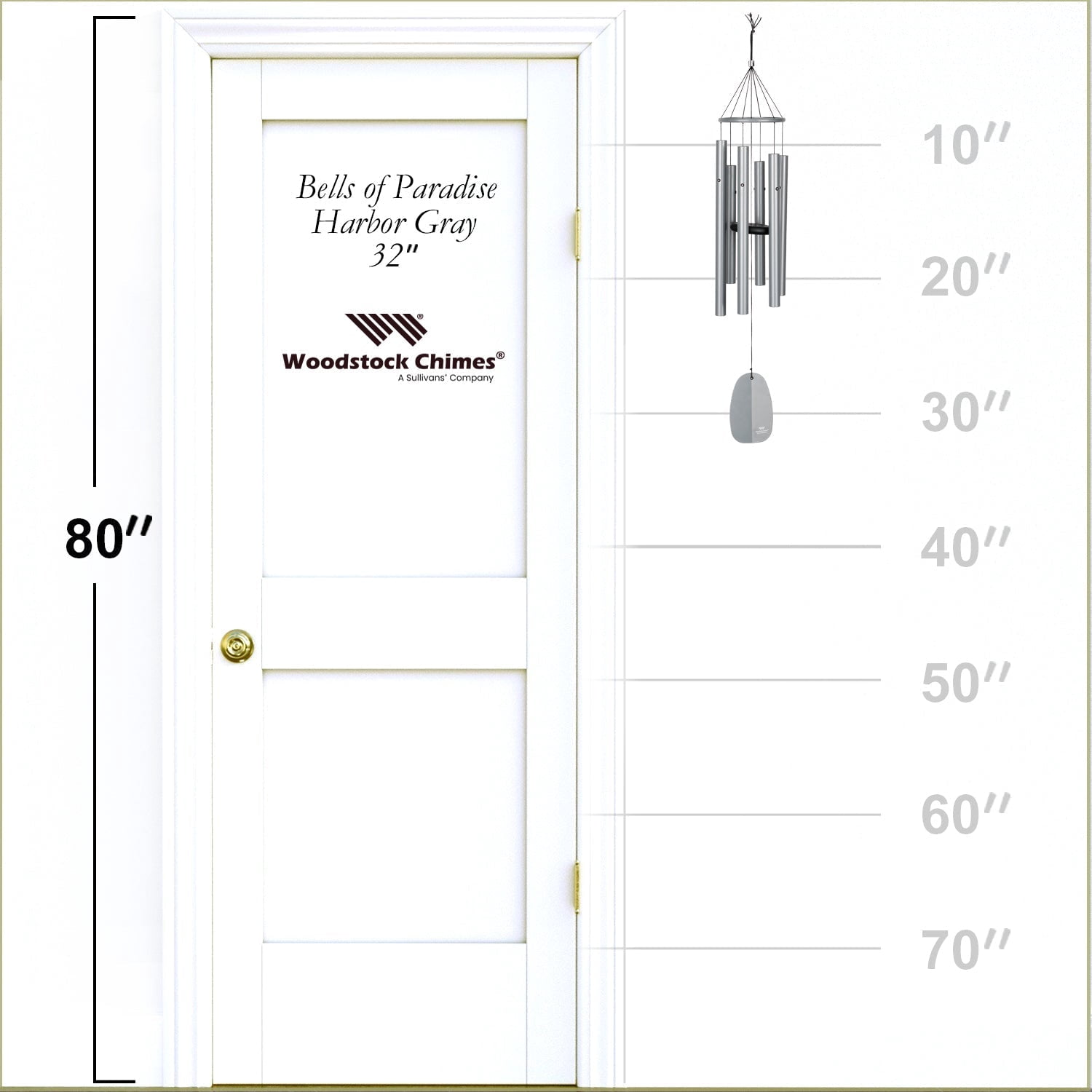 Woodstock Windchimes Bells of Paradise Harbor Gray 32", Wind Chimes For Outside, Wind Chimes For Garden, Patio, and Outdoor Décor, 32"L