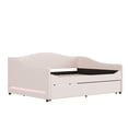 thumbnail image 3 of Full Size Upholstered Daybed with Trundle and LED Light, Teddy Fleece Day Bed Frame with Solid Wood Slats for Guest Room, Apartment, No Spring Box Needed, Easy Assembly, Beige, 3 of 9