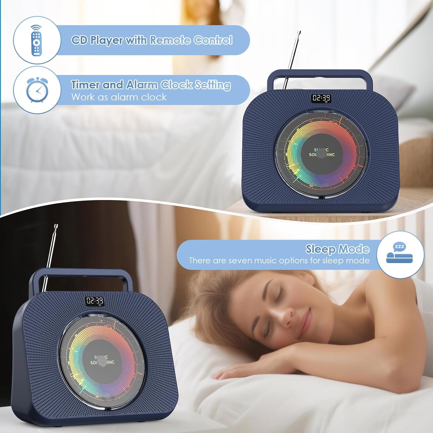 Gueray CD Player for Home, Bluetooth Desktop CD Player with Speakers, Headphone Jack FM Radio CD Player with Remote Control