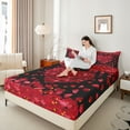 thumbnail image 4 of jejeloiu Happy Valentine'S Day Twin Sheet Sets,Romantic Floral Loves Twin Fitted Sheet,Red Black Flat Sheet For Girls,Microfiber Bedroom Decor,3-Piece, 4 of 7