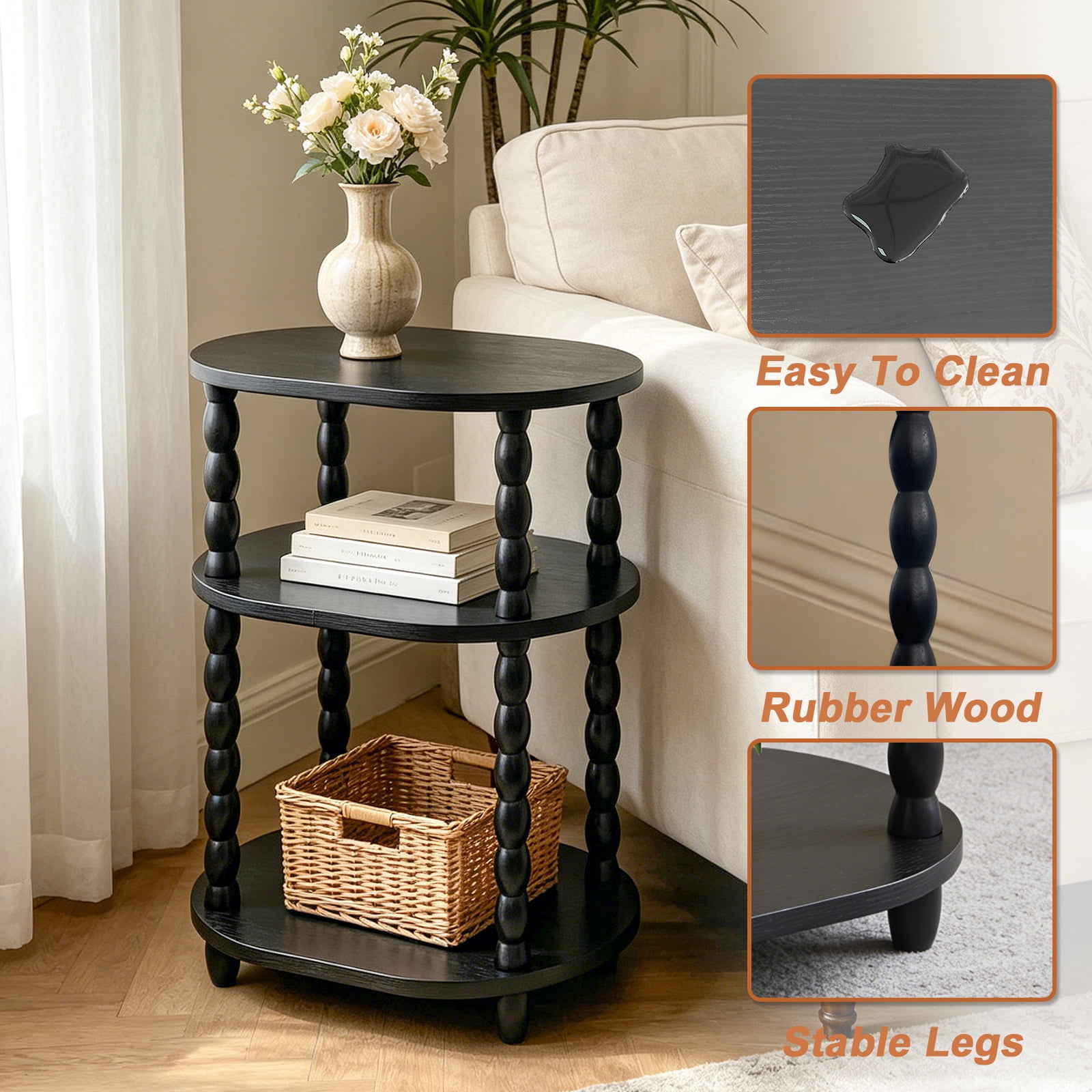 GOODLAN Wooden 3-Tier Side Table, Small End Table for Living Room and Bedroom, Rustic Walnut  Vintage Accent Coffee Table Nightstand with Storage