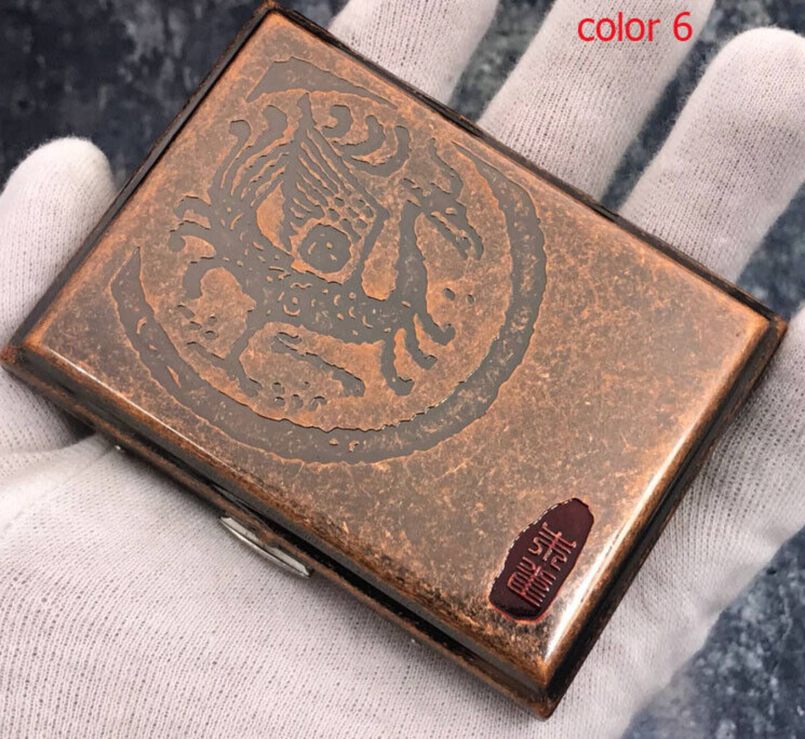 Brand new, handmade, brass, metal engraved cigarette case, holds 16 cigarettes -