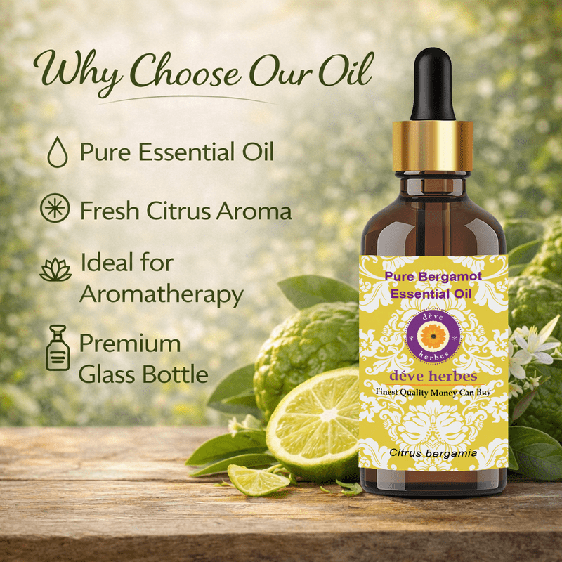 Deve Herbes Pure Bergamot Essential Oil (Citrus bergamia) Steam Distilled, Natural & Aromatherapy Use 100ml