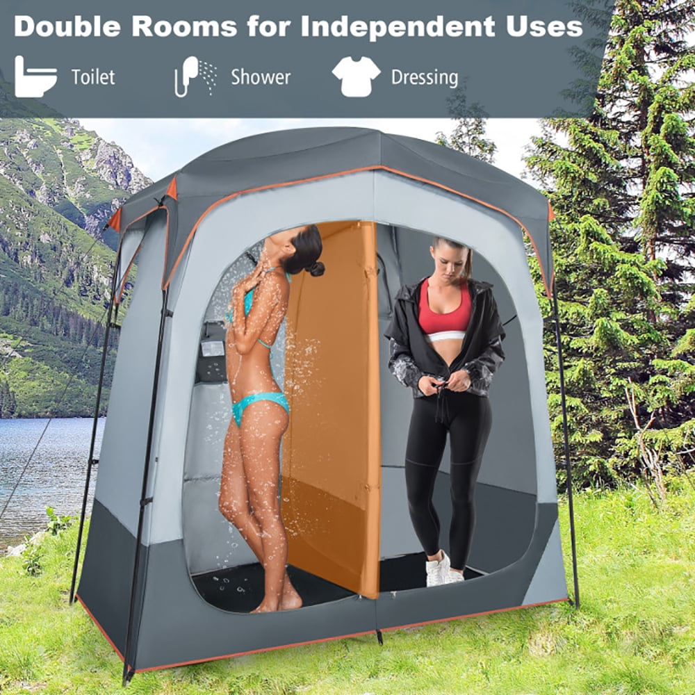 Aimee Lii 2 Rooms Oversize Privacy Shower Tent with Removable Rain Fly and Inside Pocket, Easy Set Up Shower Privacy Shelter, Gray