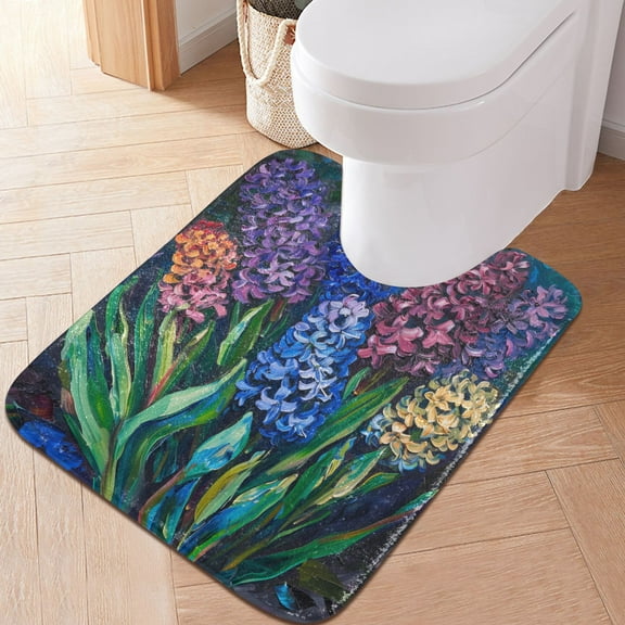 Toilet Rug U-Shaped Bathroom Rugs Non-Slip Soft Plush Machine Washable Contour Bath Mat Color Hyacinths Flower 24x20
