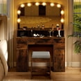 thumbnail image 4 of Costway Vanity Desk Makeup Table with with Stool Large Mirror 3-Color Lights for Bedroom Brown, 4 of 10