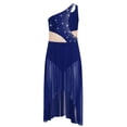 thumbnail image 3 of Moggemol Robe de Danse Ballet Lyrique pour Filles une Épaule Sans Manches Découpe Haute Basse Robe en Maille Fluide Bleu Marine 6, 3 of 7