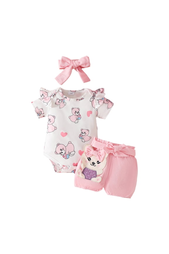 Bloomers for Baby Girls Cutey Baby Girl Clothes Infant Summer Outfits Set Ruffle Sleeve Romper and Floral Shorts with Headband Newborn Summer Outfits 0-18 Months,3-6 Months