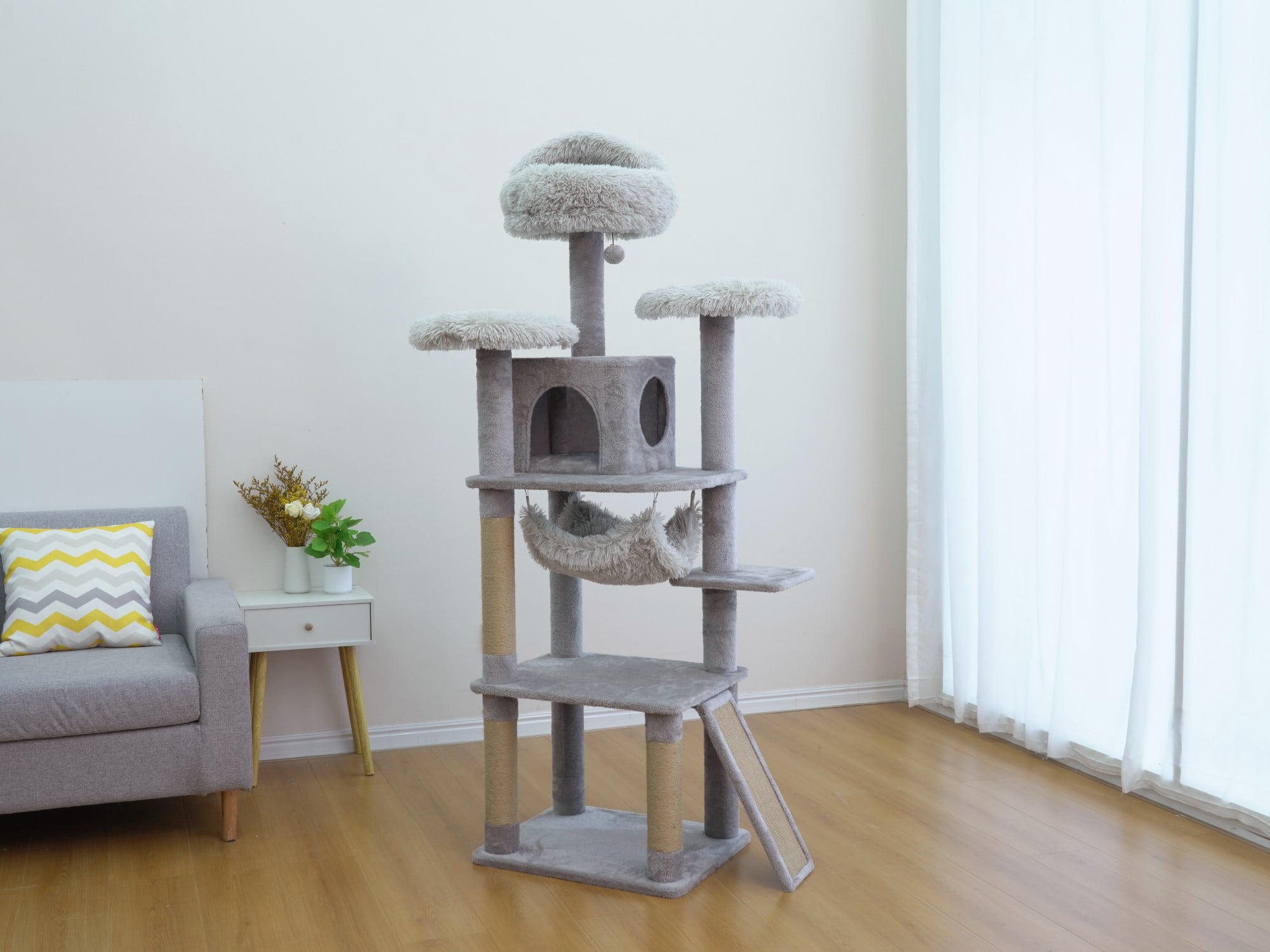 Vibrant Life Large 8-Level 73" Cat Tree with Condo, Hammock and Scratching Posts, Light Gray