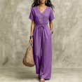 thumbnail image 6 of Sunnin Women Wide Leg Long Pants with Pockets V Neck Drawstring Waist Casual Loose Jumpsuit Pants for Women, 6 of 6