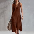 thumbnail image 2 of Vhkiploz Summer Long Linen Tank Dress For Women'S Sleeveless V-Neck Half-Button Front Split A-Line Dress With Buttons Solid Color Outwear Beach Tunic Dress With Pockets, 2 of 8