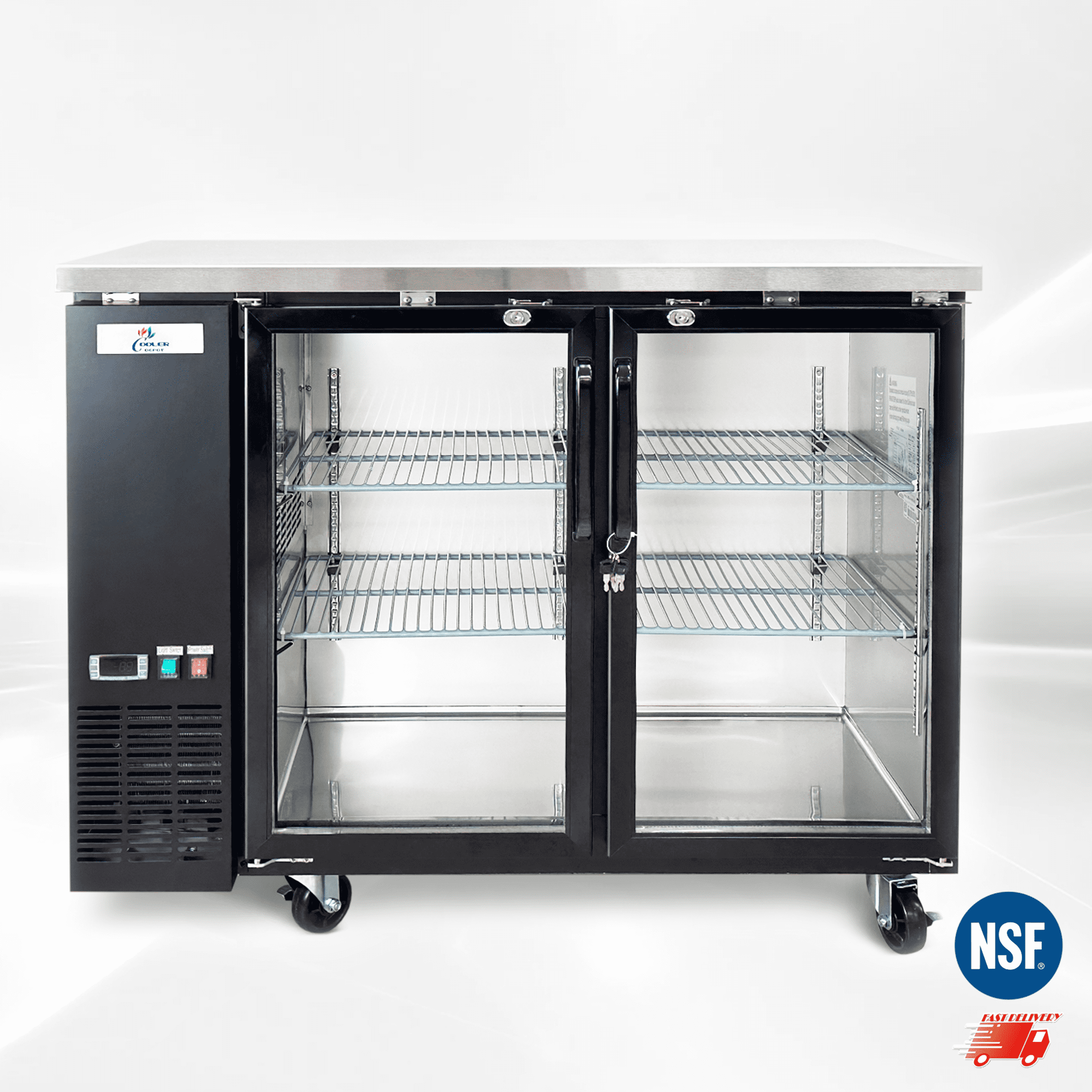Cooler Depot NSF 48" Black Glass Door Beer Refrigerator, 11.8 cu ft, Keg Compatible, Model UUB24-48G