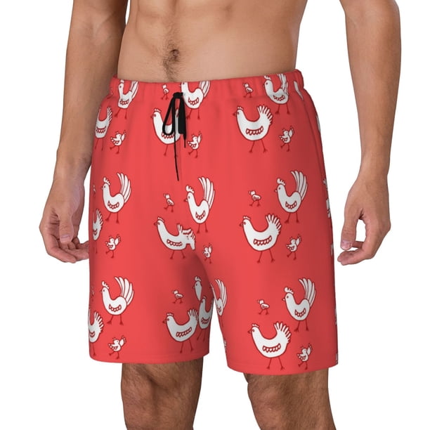 Fotbe Cartoon Rooster Traje de Baño para Hombre – Shorts de Natación de Secado Rápido con Forro y Bolsillos-Small