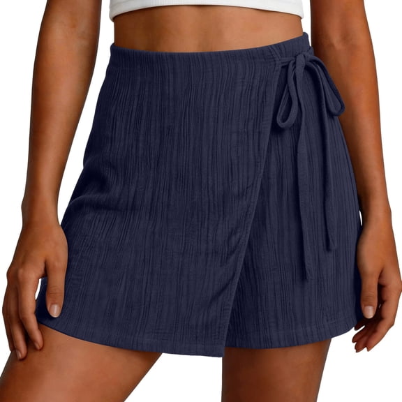 QTBIUQ Skort for Women Mid Waist Side Tie Casual Skirt Shorts Comfort Solid Color Summer Skorts with Shorts Built In