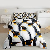 Manfei Cute Penguin Print Full Size Comforter Sets, Kawaii Cartoon Wildlife Bedding Comforter Set, Teen Boy Girl Kid Bedding Sets, Luxury Bedroom Decor, 3 Pieces