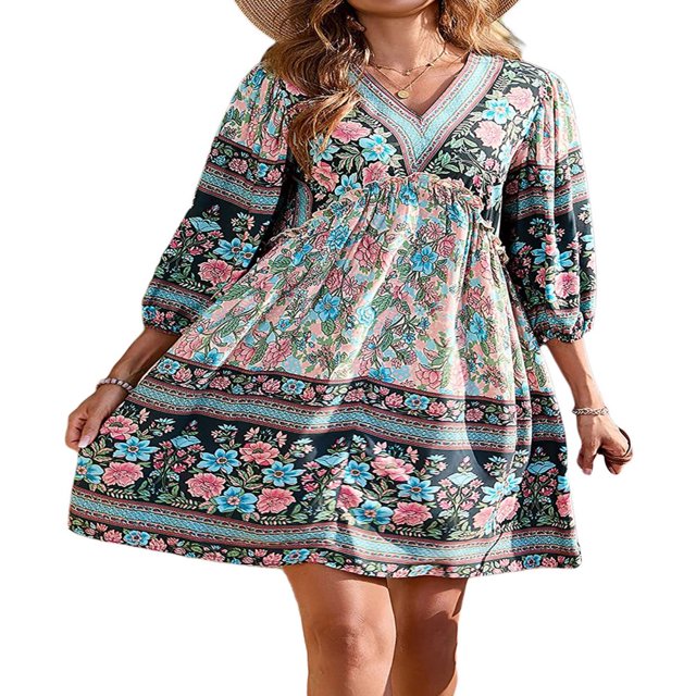 Femmes Été Décontracté Bohème Robe Ethnique Style Floral Robe d'Impression