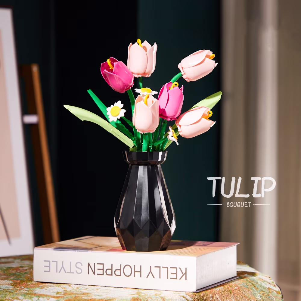 thumbnail image 3 of GZBrick Tulip Flower Bouquet Building Sets with Vase for Adults Girls Compatible with Lego, 3 of 7