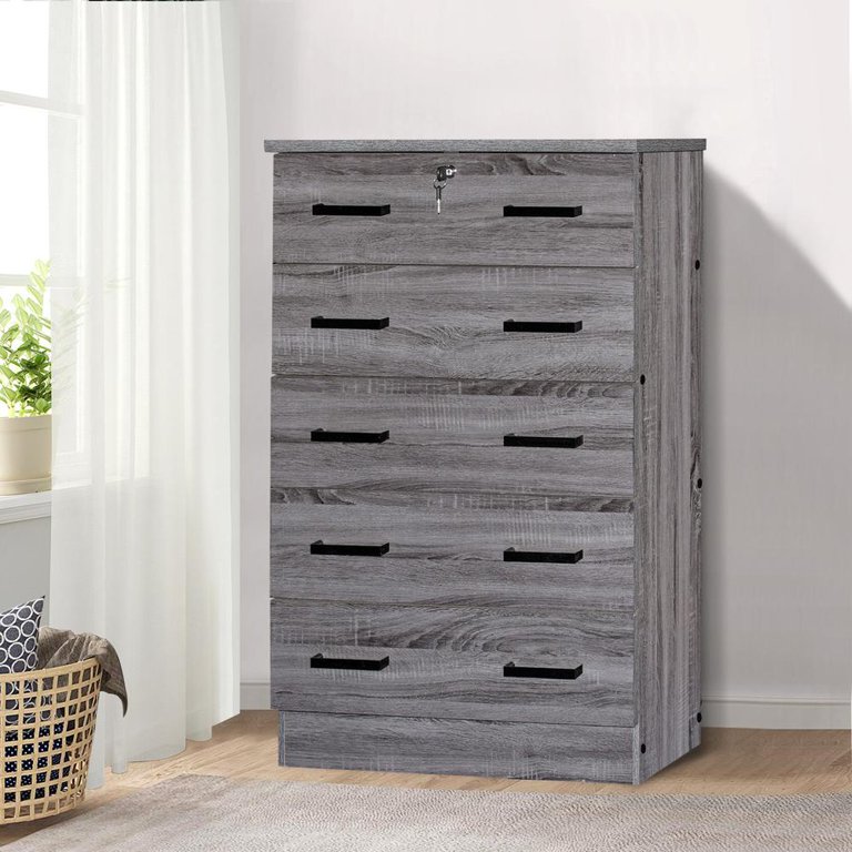 Better Home Products Modern Bedroom Cindy 5 Drawer Wooden Chest