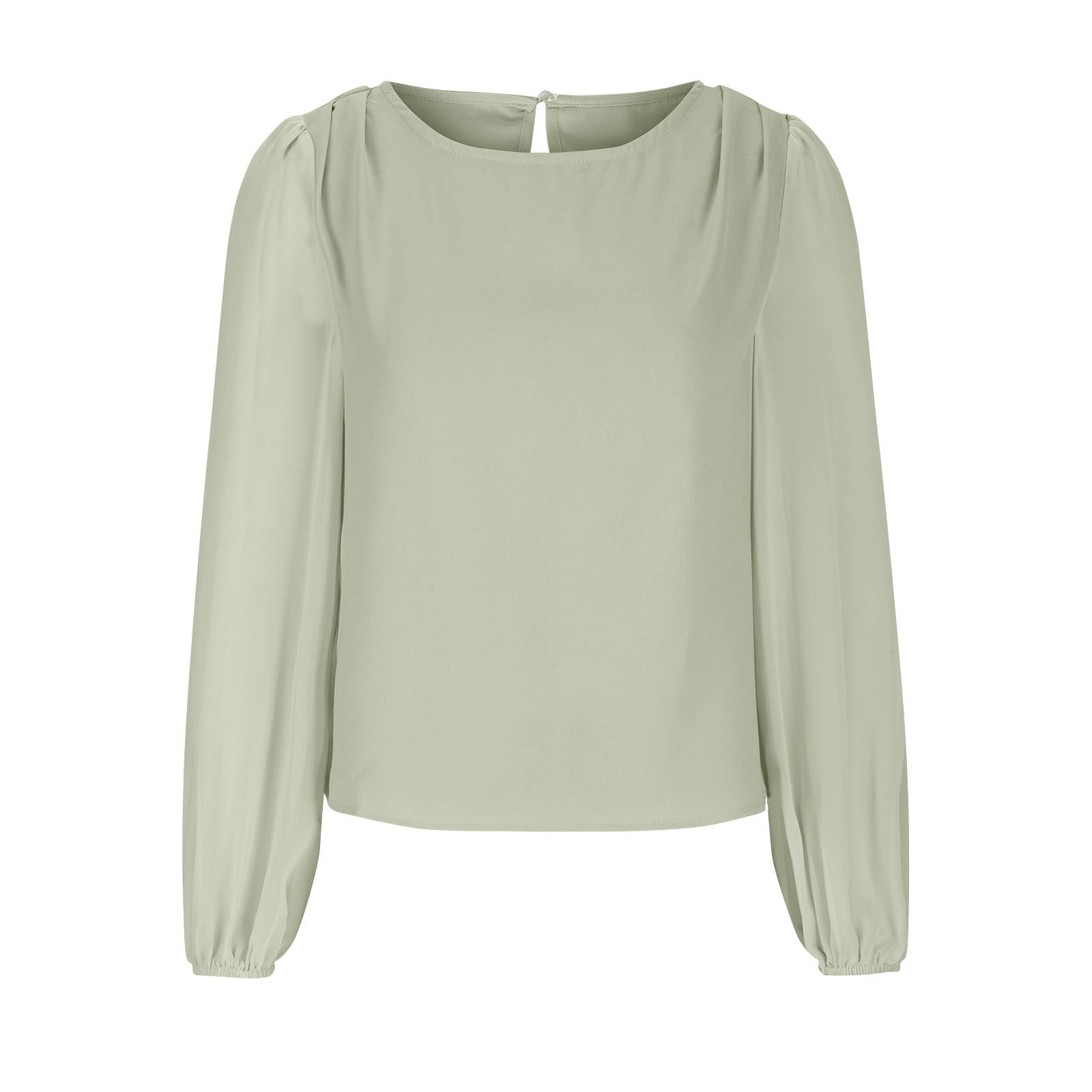 Timegard Hauts pour Femmes en Chiffon à Manches Longues Bouffantes Col Rond Froncé Dos Boutonné T-Shirts Décontractés Amples