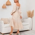 thumbnail image 2 of Vestido largo de mujer Cuello cuadrado Vestido fruncido Manga larga Vestido estampado floral Vestido dobladillo con volantes Albaricoque L, 2 of 6