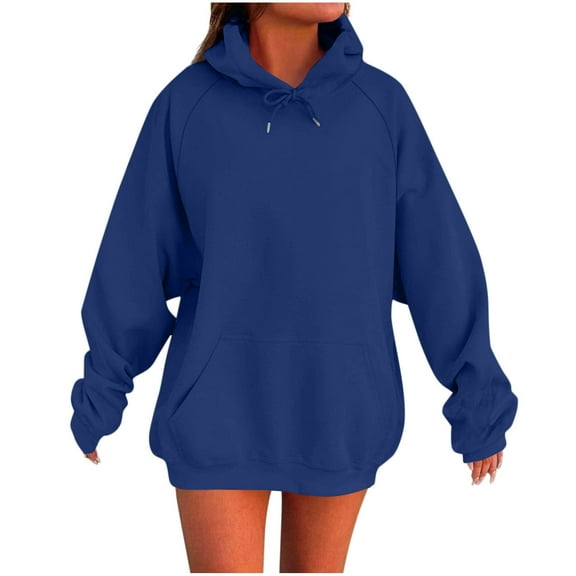 Admvng Hoodies for Women Casual Solid Long Sleeve Hooded Pocket Tops Sweatshirts, Size S-2XL