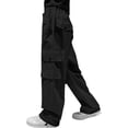 thumbnail image 5 of CPNG Girls Casual Baggy Cargo Pants Straight Wide Leg Cargo Pants Loose Elastic Waist Fashion Drawstring Cargo Trousers(Black,11-12 Years), 5 of 7