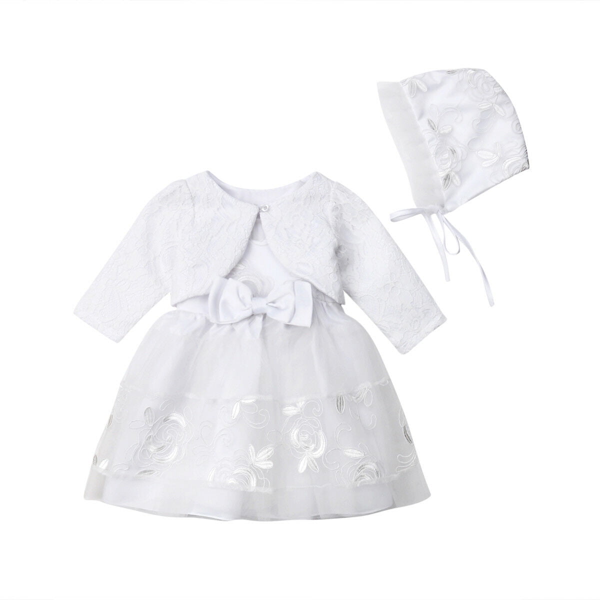 UK Baby Girls Princess Embroidered Dress Wedding Party Christening Baptism Dress 