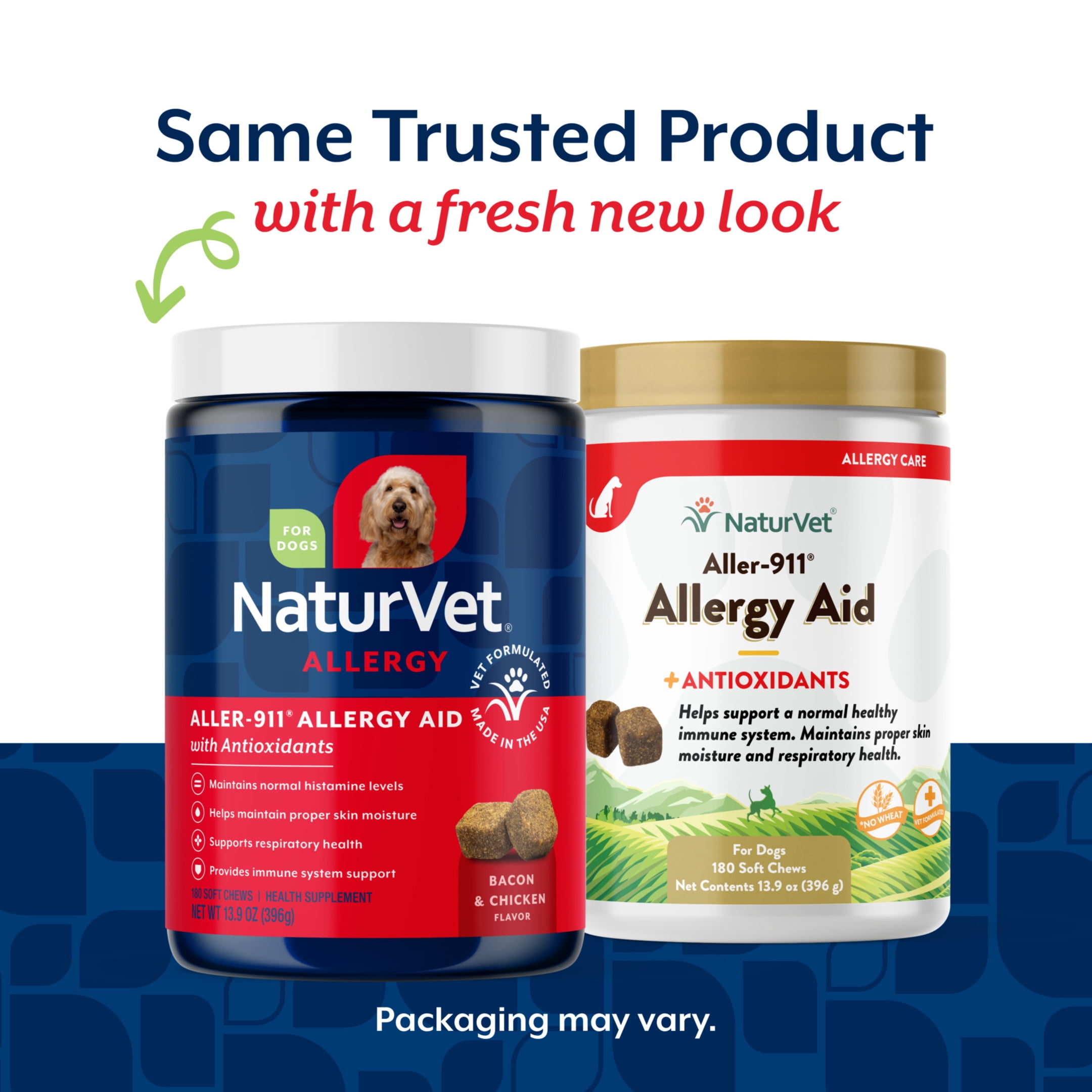 NaturVet Aller-911 Allergy Aid Supplements for Dogs, Bacon and Chicken Flavor, 180 Count
