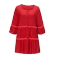 thumbnail image 2 of KBZDBZC Womens Blouses Casual Women's Three Quarter Sleeved Cotton V Neck Loose Button Hollow Out Plus Size Top Dress Women Blouse Womans T Shirts Womens Tee Shirts (Red,S), 2 of 5