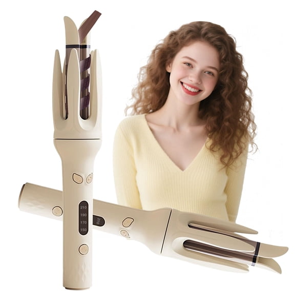 Automatic Rotating Curling Iron with LED Display & 4 Temps, 40s Fast Heating Anti-Scald Ceramic Hair Wand, Anti-Tangle Spiral Curler for Women