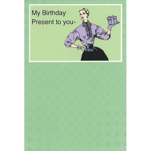 Recycled Paper Greetings Retro Woman Holding Purple Present Feminine Humorous / Funny Birthday Card for Her : Woman