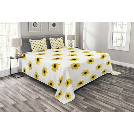 Sunflower Bedspread Set Sunflower Pattern On A White Background
