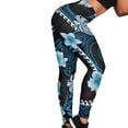 thumbnail image 4 of DISNIMO Polynesia Hibiscus Printed High Waisted Leggings Tummy Control Yoga Pants Leggings, Stretch Workout Yoga Pants for Sport, Black and Blue, XL, 4 of 6