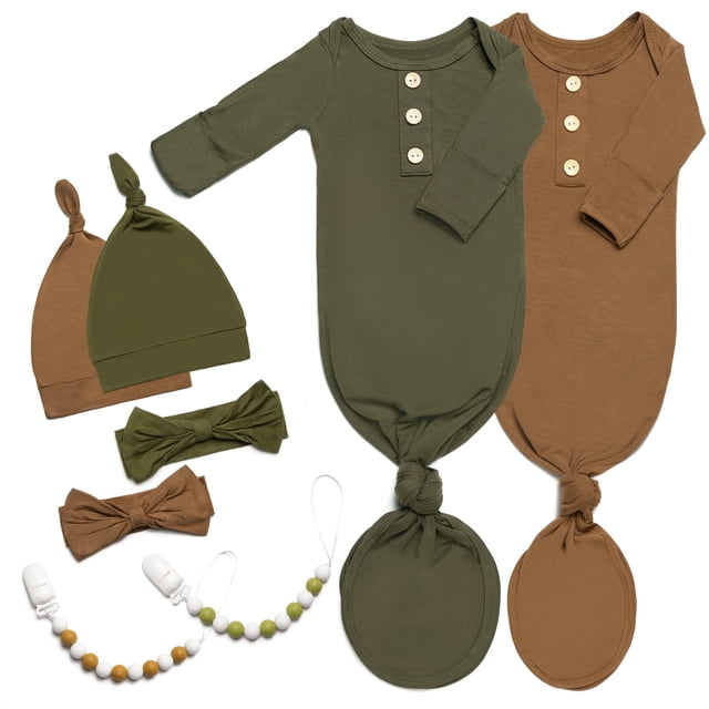 Set de bata con nudos Noah Baby, suave y sedoso, para recién nacidas, 0-6 m, paquete de 2