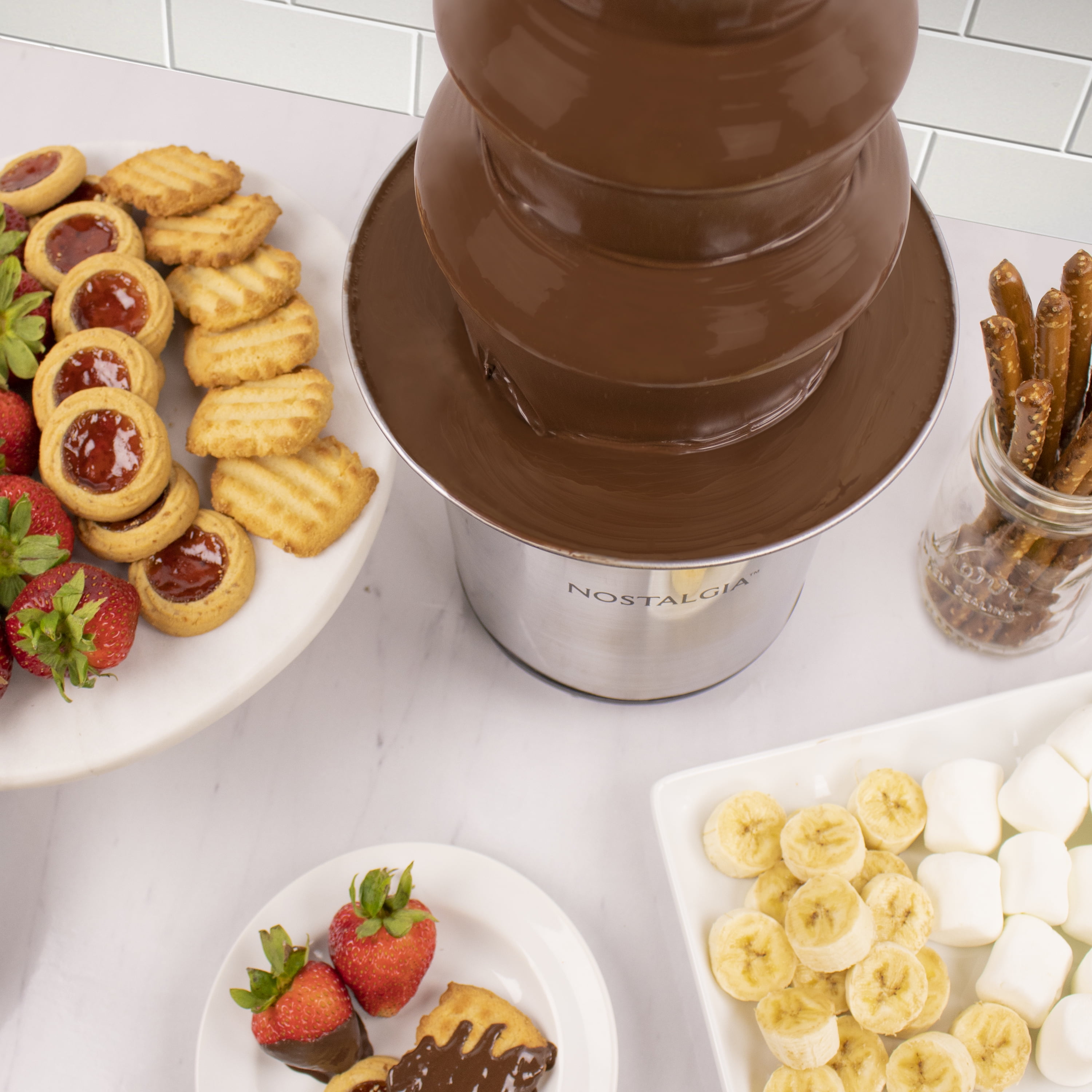 Nostalgia 4-Tier Chocolate Fondue Fountain with Stainless Steel Fondue Pot, 32 oz