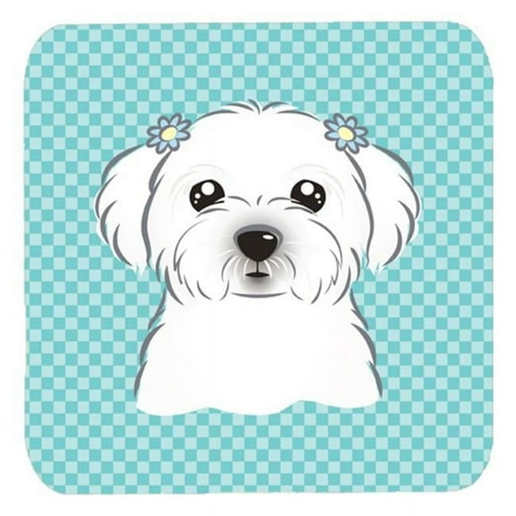 3.5 x 3.5 In. Checkerboard Blue Maltese Foam Coasters, Set Of 4