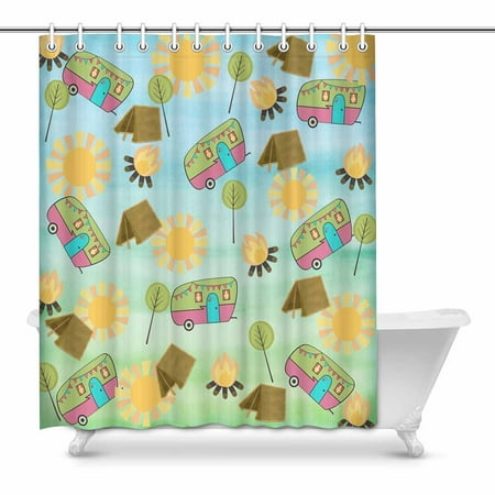 Pop Happy Camper 1 Bathroom Decor Shower Curtain Set 60x72 Inch