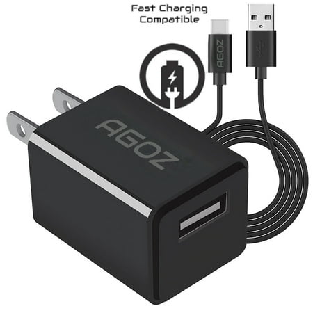 Agoz FAST Charge Home Wall Plug-in Charger Adapter + 6ft USB Type-C Cable Cord For Motorola Moto G7, G7 Play, G7 Plus, G7 Power, Moto Z4, Z3 Play, Z2 Force,Z2 Play, Z Play,Z Droid,Z Force, G6 Plus,