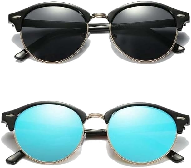 Small Round Sunglasses Perfect Circle Silver Frame Blue Lens  display picture 1
