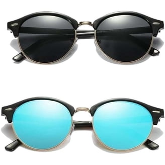 Small Round Sunglasses Perfect Circle Silver Frame Blue Lens  display picture 1