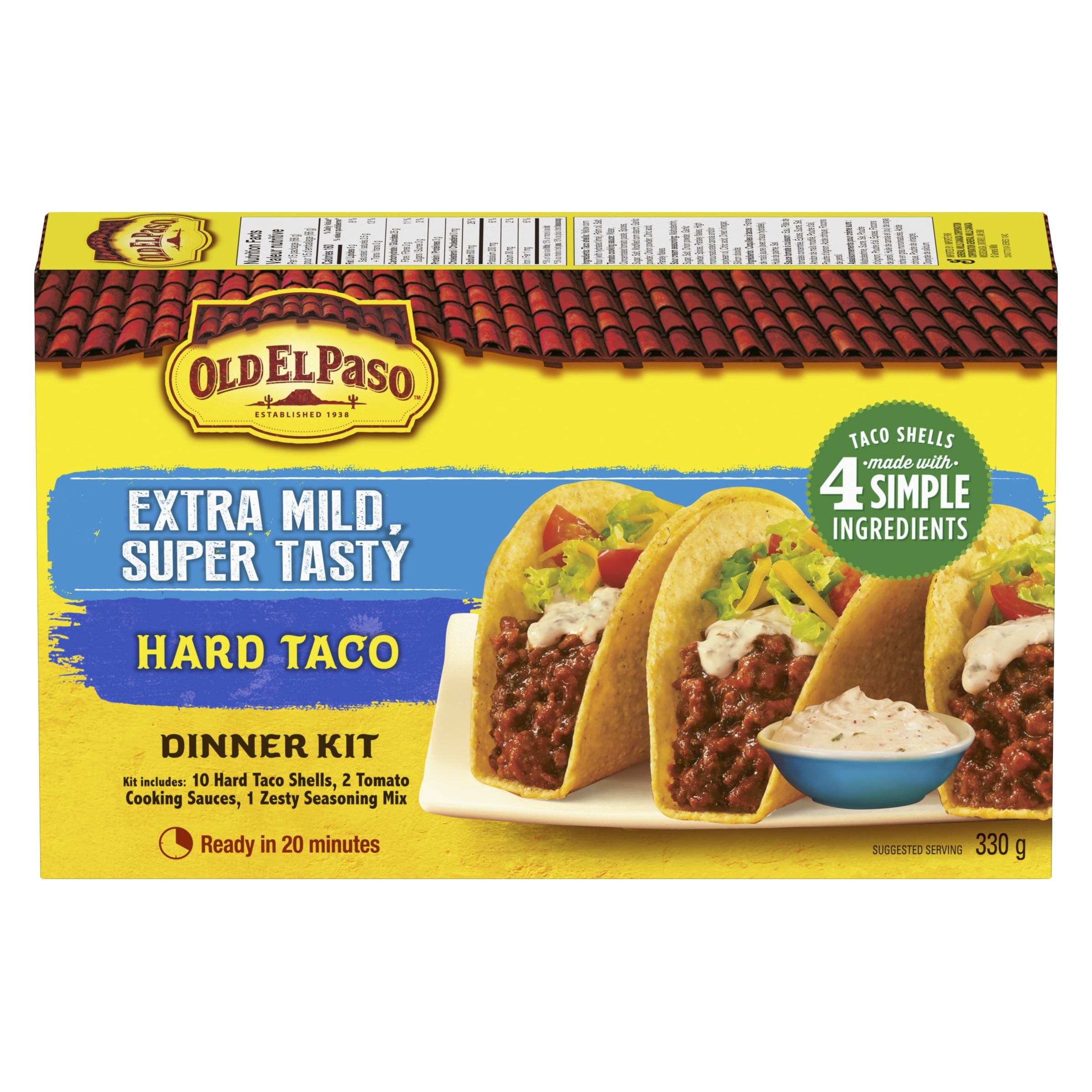 Old El Paso Extra Mild, Super Tasty Hard Taco Dinner Kit, 330 g